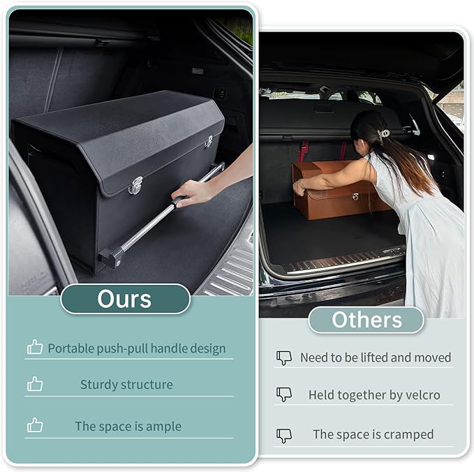 XCF Car Organizer Trunk, Durable Collapsible Leather Trunk Organizer with Lid and Sturdy Handle, Auto Cargo Storage Compartment
