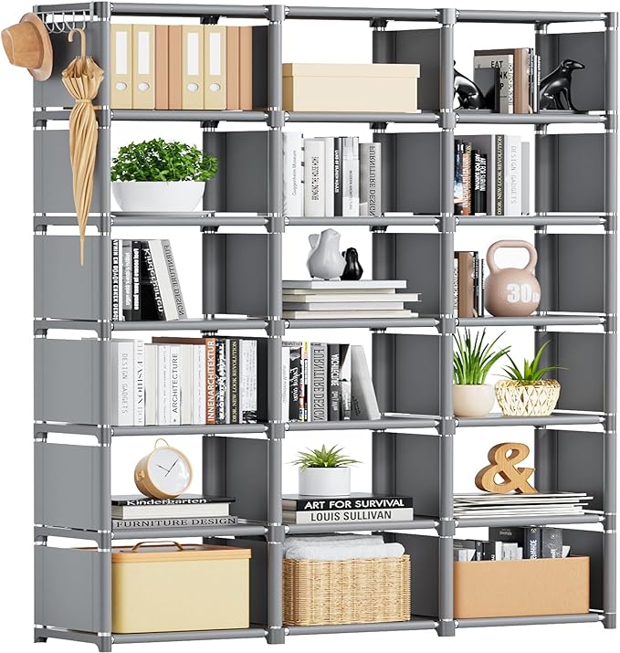 Mavivegue Bookshelf,18 Cube Storage Organizer,Extra Large Book Organizer,Tall Bookcase Shelf,Book Cases/Shelves,Grey Cube She