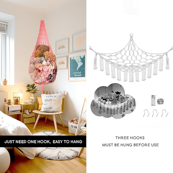 Amdermi Novel Stuffed Animal Hammock Corner Hanging Net for Stuff Aniaml Storage Macrame Toy Display Plush Toy Holder-Perfect