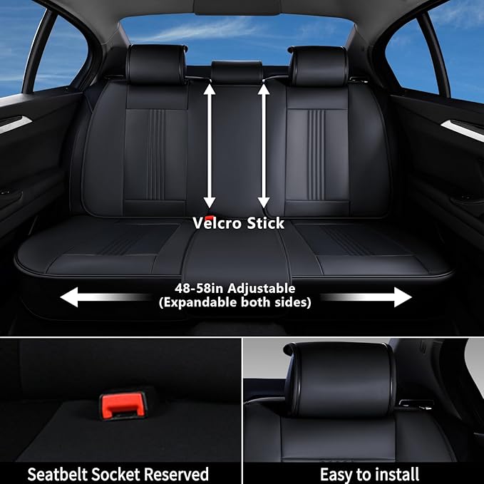 Coverado Seat Covers, Car Seat Covers Full Set, Black Seat Cover, Front Seats Back Seat Cover, Waterproof Car Seat Cushion,Le