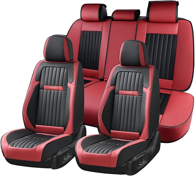 Coverado Car Seat Covers Full Set, Seat Covers for Cars, Car Seat Cover, Car Seat Protector, Leather Car Seat Cushion, Waterp