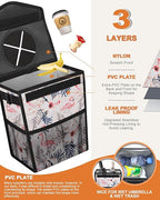 Car Trash Can with Lid, Cute Leakproof Car Trash Garbage Bag Hanging Vehicle Trash Bin Small Portable Automotive Garbage Cans Organizer for Back/Front Seat/Console(2.8 gal,Flamingo Print