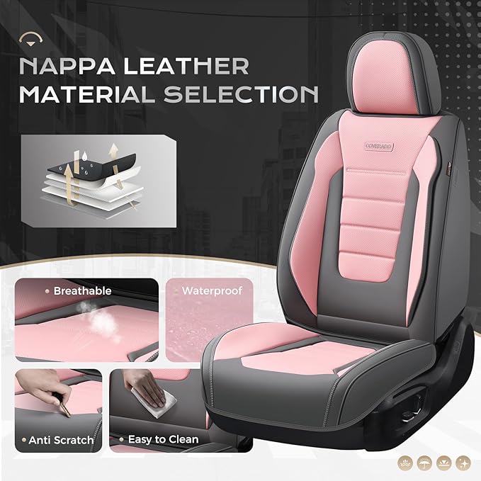 Coverado Car Seat Covers Full Set, Nappa Leather Seat Covers for Cars, Car Seat Protector Car Seat Cushion, Front and Back Se