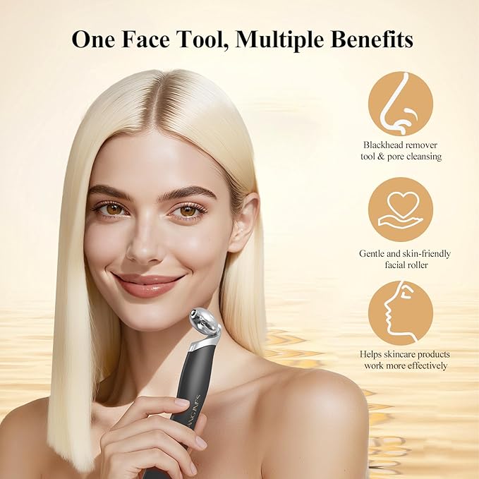 3-in-1 Ice Roller for Face & Eyes – Cooling Facial Roller, Pore Cleansing Tool with 2 Silicone Brushes, Stainless Steel Roller for Puffiness & Pores (Black)
