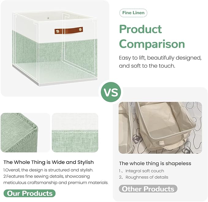 13x13 Storage Cubes 6-Pack, Large Foldable Fabric Cube Storage Bin with Reinforced Bottom and Labels, Organizer Baskets for S