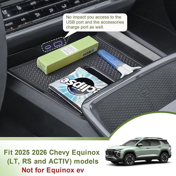 Center Console Organizer Compatible with 2025 2026 Chevy Equinox Interior Accessories Gear Shifter Insert Tray Equinox LT/RS/ACTIV Middle Armrest Storage Box (Not for Equinox ev) Black