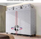 Metal Mobile Clothes Drying Rack - Fabric Wardrobe Closet, With Cover And Wheels Collapsible Clothes Rack, Heavy Duty Portabl