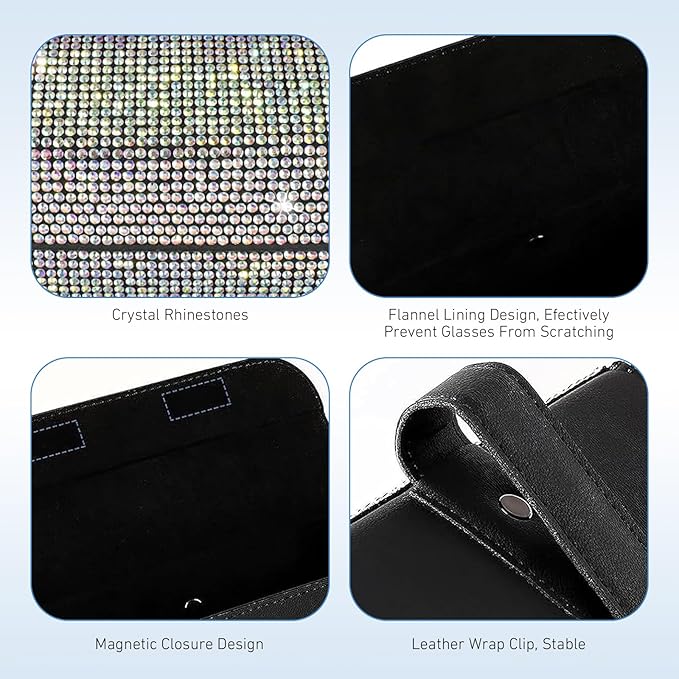 WZP Bling Sunglasses Holder for Car Sun Visor, Rhinestone Leather Eyeglasses Car Visor Clip Storage Glasses Organizer Case, Universal Vehicle Glasses Protective Storage Box for SUV Sedan Van (AB)
