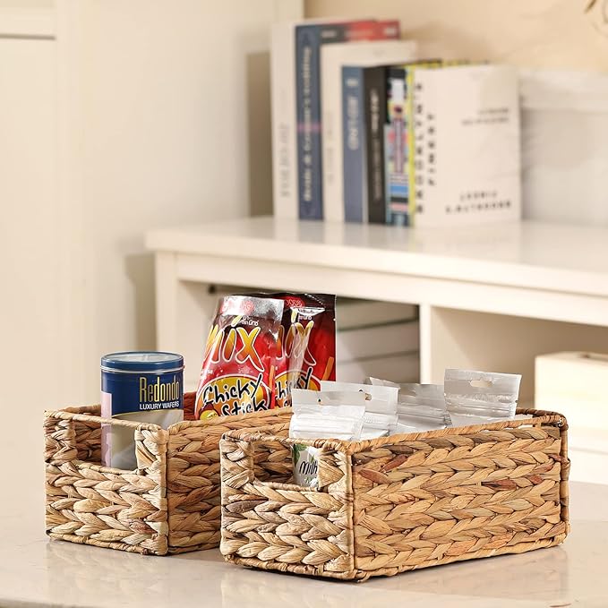 Vagusicc Wicker Storage Basket, Set of 2 Hand-Woven Storage Baskets for Organizing, Small Wicker Basket for Toilet Paper, Fol