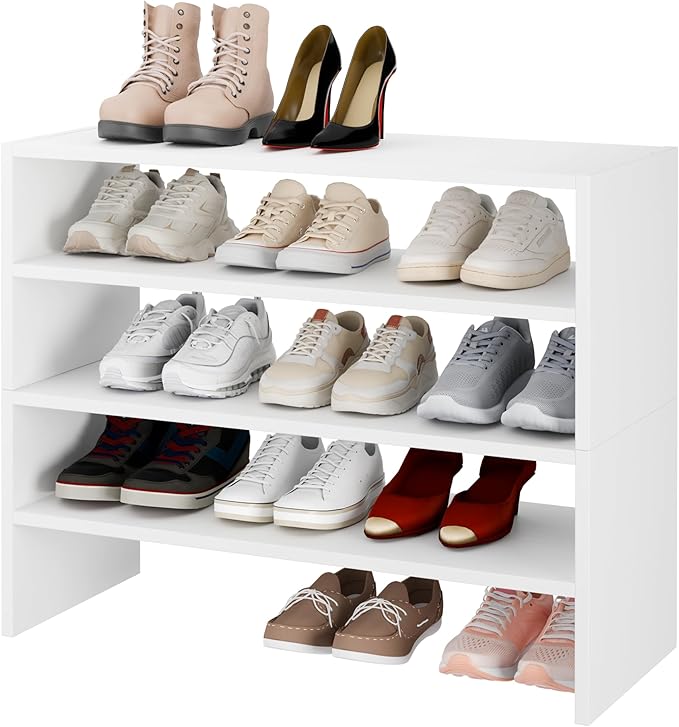 Whitmor Stackable 28" Extra Wide 2-Shelf Storage Organizer, Stackable Wood Combination Shoe Organizer Racks Shelves for Close