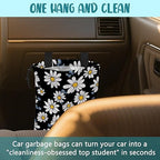 Car Trash Bag White Daisies Blue Flowers Leak-Proof Car Garbage Bag with Drawstring Foldable Canvas Trash Bin with Adjustable Buckle for Car Accessories, Travelling, Camping