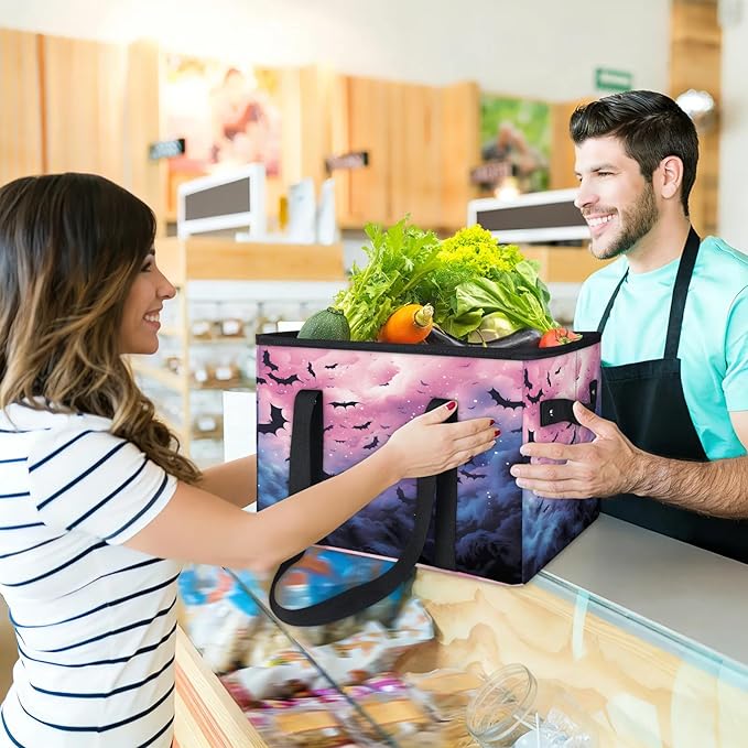Reusable Grocery Bags Heavy Duty Shopping Bags Foldable Large Tote Bags with Long Handles & Hard Bottom