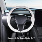 Steering Wheel Cover for 2017-2023 Tesla Model 3 2020-2024 Tesla Model Y, Carbon Fiber Steering Wheel Cover for Tesla Model 3/Y Accessories, Matte White