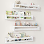 Fun Memories Nursery Book Shelves Set of 4, 24 Inch Solid Wood Wall Book Shelves, Kids Room Floating Shelves Organizer & Toy 