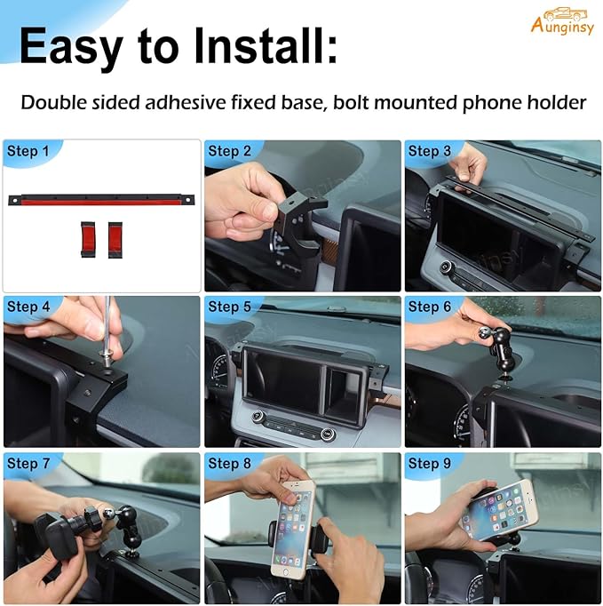 Aunginsy Dashboard Phone Holder Compatible with Ford Maverick 2022-2024, 8-inch Navigation Screen Upper Panel Fixed Clip 360° Rotation Mobile Phone Mount for Most Cell Smartphone Bracket Accessories