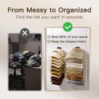 Hat Organizer for Wall, 2 Pack Adhesive Hat Rack for Baseball Caps, No Drilling or Wall Mount Cap Holder with Hooks, Over the