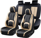 Coverado Car Seat Covers, Leather Seat Covers Full Set, Waterproof Car Seat Protector with Lumbar Support, Automotive Seat Co