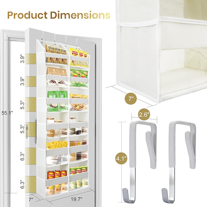 HOMELUX THEORY UPGRADED 6 Tiers Over The Door Organizer Hanging - 100D EXTRA THICK & 50lbs HUGE CAPACITY, 12 Side Mesh Pocket