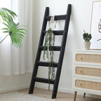 FUIN 5ft (58") Wood Blanket Ladder Living Room Decorative Wall Leaning Farmhouse Quilt Display Holder Storage Rustic Wooden T