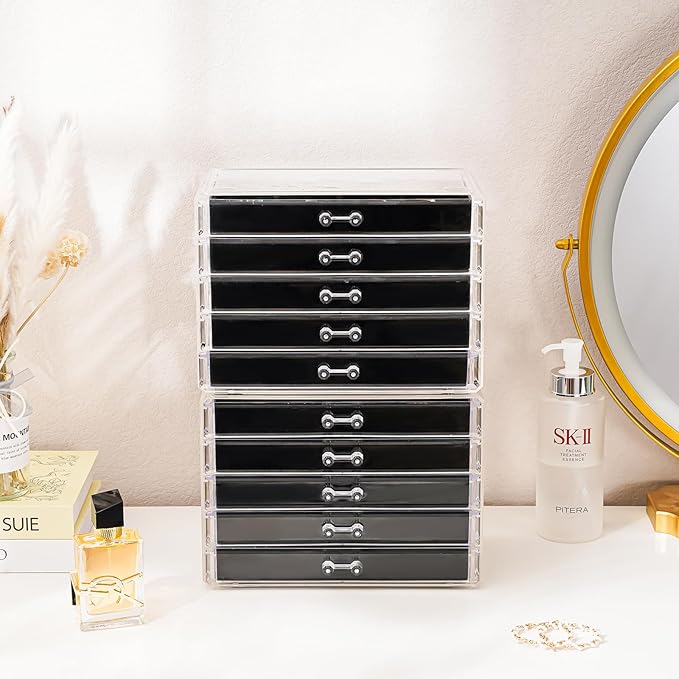 ProCase Earring Holder Organizer Jewelry Box with 10 Drawers, Acrylic Clear Earring Case with Adjustable Velvet Trays for Wom