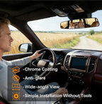 Rear View Mirror, 16 Inch Chrome Anti-glare Universal Panoramic Convex Car Interior Rear View Mirrors Clip on Big Wide Angle Rearview Mirror Extender to Blind Spot for Pickup Trucks Van