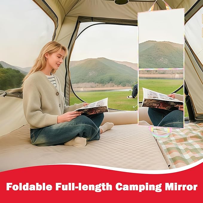 Foldable Full Length Mirror, Hanging Wall Mirror Portable Travel Mirror with Handle for Dance Home Bedroom Wardrobe Stage Mak