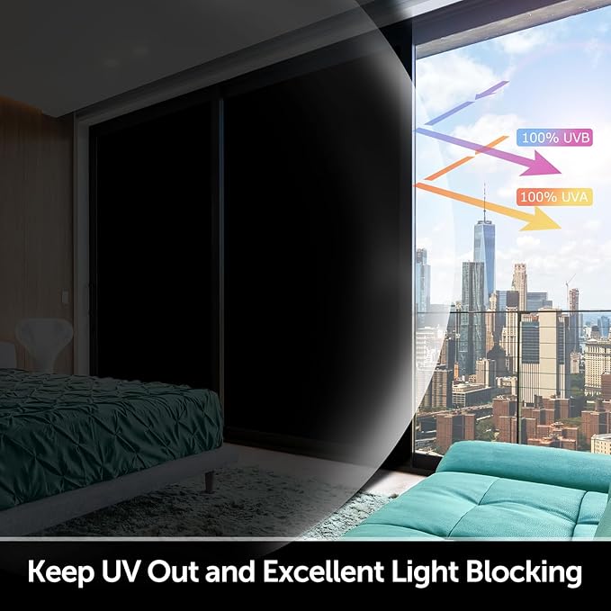 HIDBEA Mirror Blackout Window Film,100% Light Blocking Room Darkening Window Privacy Film,Mirror Glass Window Film Heat Control,Removable Window Cover Tint for Day Sleep(Mirror Black,17.3in x 13.1ft)