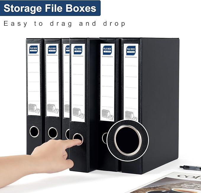 Storage File Boxes A4, 6 Pack Foldable File Box with Clip, 50mm Spine, Plastic Archives Cases with Magnetic Closure, Document