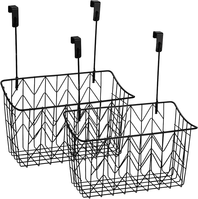 AVLA 2 Pack Over The Cabinet Door Organizer, Grid Storage Baskets with Hooks, Metal Wall Hanging Basket Holder Rack, Wire Kit