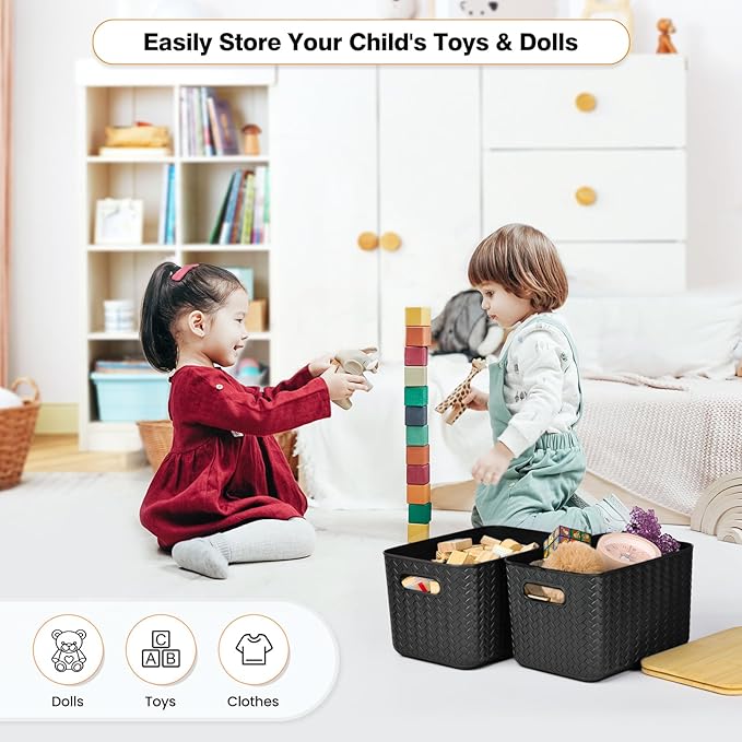 Ohmlove 4 Packs Storage Bins with Bamboo Lids - Plastic Storage Containers with Lids Stackable Storage Box: Storages Baskets 
