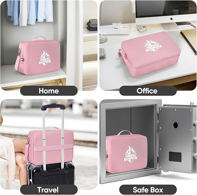 BALEINE Fireproof Document Box with Lock, Portable Fireproof Document Bag Waterproof Fire Proof File Boxes for Documents, Fil