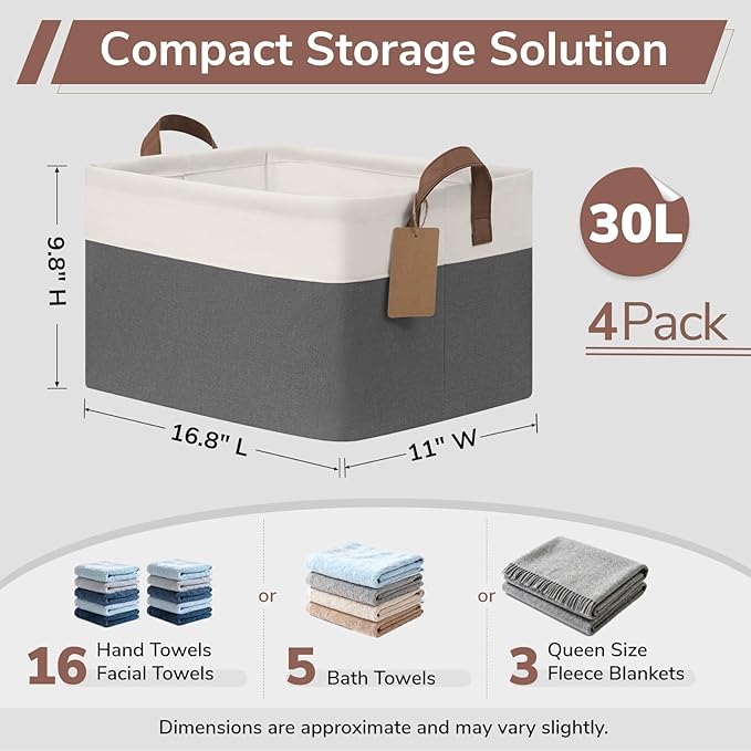 CHICVITA 4 Pack Large Storage Baskets for Shelves, Collapsible Closet Organizer Bins with Handles, Decorative Shelf Baskets f