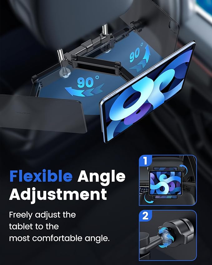KU XIU Car Headrest Magnetic Tablet Holder for iPad Pro/Air 11" M2/M3, Backseat Tablet Car Mount Adjustable Arm, Road Trip Essentials for Kids, for iPad Pro 11 1st/2nd/3rd/4th, iPad Air 10.9" 4/5th
