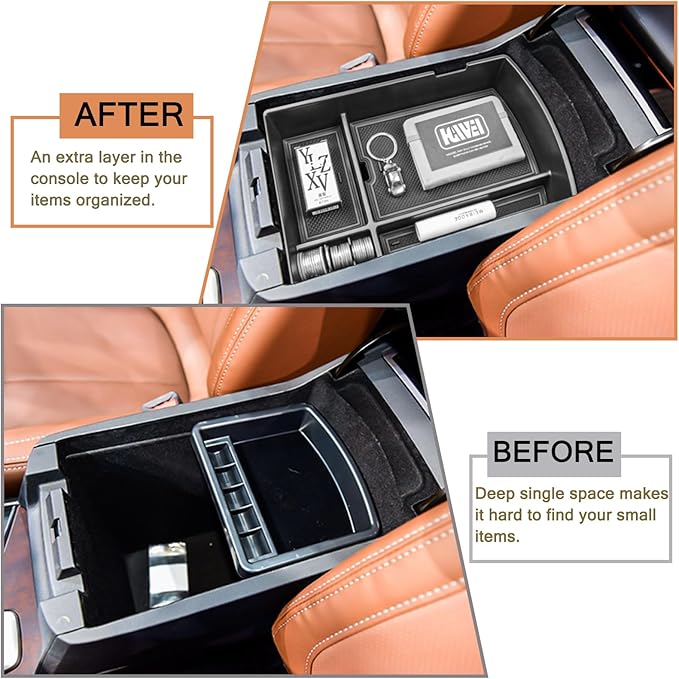 Center Console Organizer Tray Compatible with Subaru Ascent 2019-2026 Insert Tray Storage Accessories Armrest Box Secondary Storage, ABS Material Interior Storage Box with Coin Holder, Black