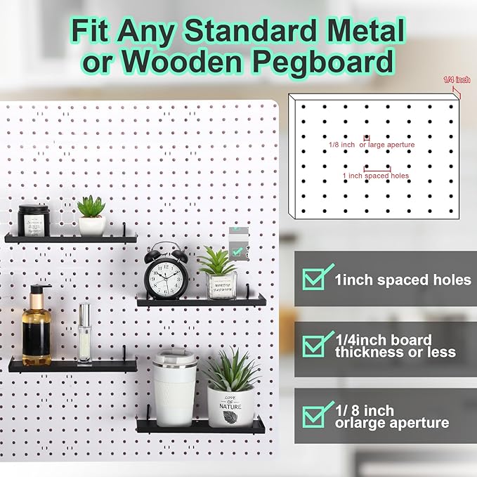 Lineshading 4 Pcs Pegboard Shelves, 10 x 4 Inch Metal Shelf Brackets Pegboard Tray Accessories Wall Organizer for Craft Room 