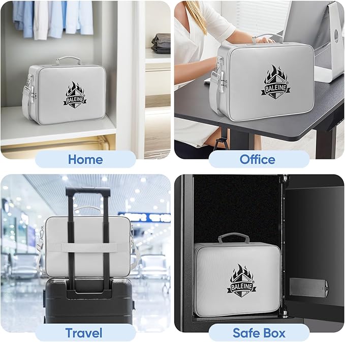 BALEINE Fireproof Document Box with Lock, Portable Fireproof Document Bag Waterproof Fire Proof File Boxes for Documents, Fil