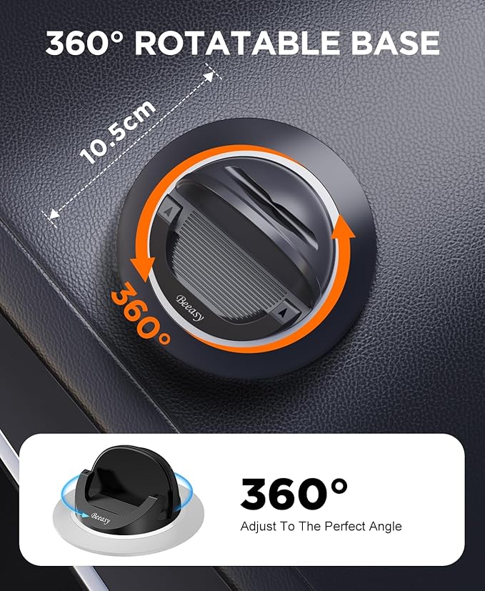 Beeasy Dashboard Cell Phone Holder for Your Car, Car Phone Holder with 360°Rotatable Silicone Non-Slip, Universal Car Phone M