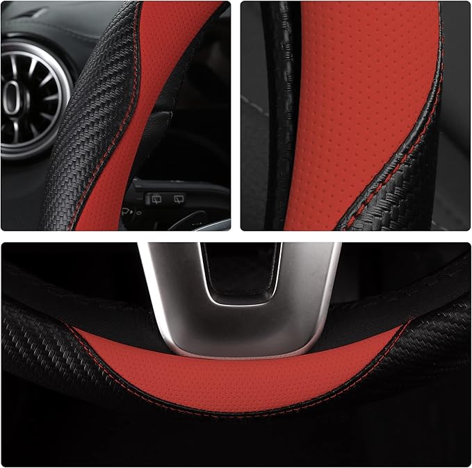 HighnessHwoo Car Steering Wheel Covers for Women Girl Padded Carbon Fiber PU Leather Cute Cartoon Auto Interior Accessories f
