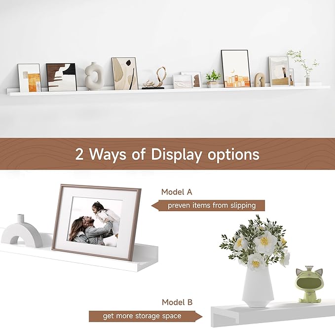 Floating Picture Ledge Shelves for Wall Set of 2, 95 Inches Picture Ledge Shelf with Long Large Nursery Book Shelf for Toys S