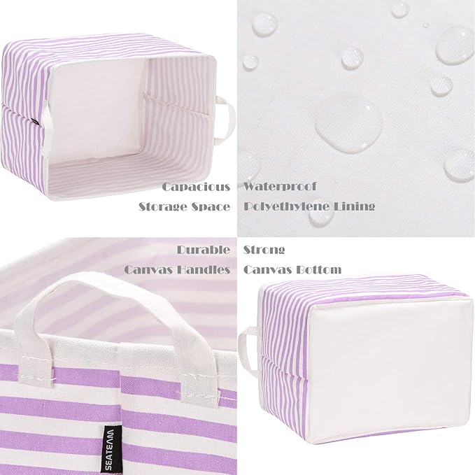 Sea Team Collapsible Canvas Fabric Storage Basket with Handles, Rectangle Waterproof Storage Bin, Box, Cube, Foldable Shelf B