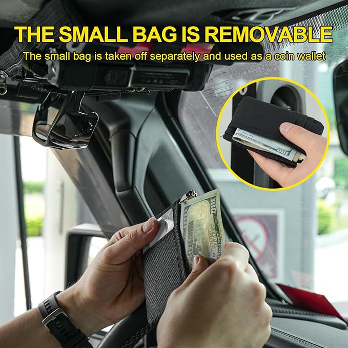 OMU 2 Pack Black Rugged Tactical Multi-Functional Car Sun Visor Organizer With Micro ID Carrier Pocket, MOLLE Visor Organizer Bag, Sunglass Holder