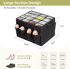 Shoe Organizer for Closet, Shoe Storage Solution with Clear Cover & Adjustable Dividers, Fabric Shoe Box Fits 16 +8 Pairs Sho