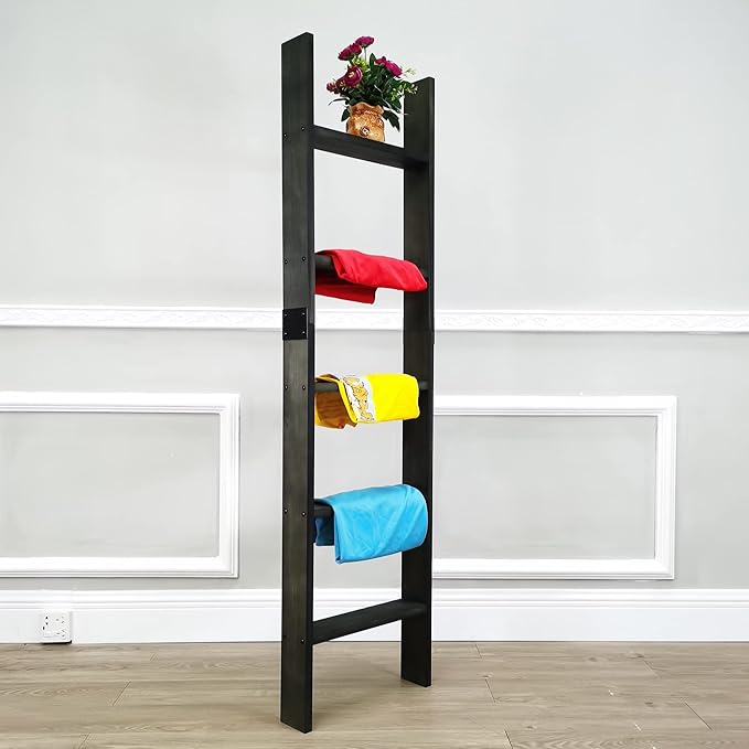 FixtureDisplays® 5-Foot Rustic Farmhouse Blanket Ladder, Wall-Leaning Decorative Wood Ladder, Ladder-Style Pine Wood Blanket 