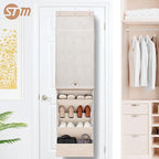 STORAGE MANIAC Over the Door Shoe Organizer with Curtain Dustproof Heavy-Duty Large Deep Pocket Hanging Shoe Organizer for Cl