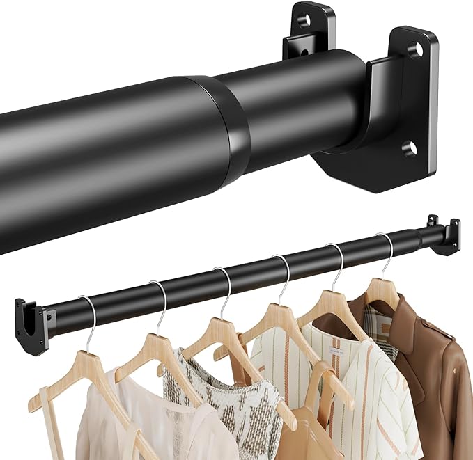 Closet Rods for Hanging Clothes, 17-42 Inch Stepless Adjustable Closet Rod, 1.3 Inch Heavy Duty Metal Clothes Hanging Rod, Ex