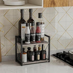 Giikin Countertop Shelf Organizer, 2 Tier Kitchen Spice Rack Organizer for Countertop, Wood Coffee Counter Shelf Organizer fo