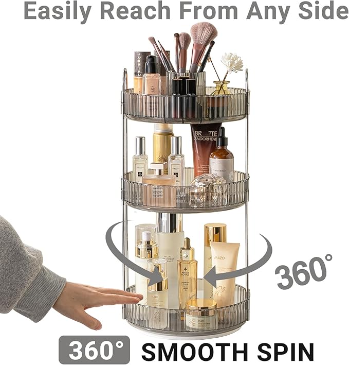 Asayuee 360 Rotating Makeup Organizer,3 Tier Large Capacity Make Up Organizers and Storage,Skincare Perfume Vanity Organizers