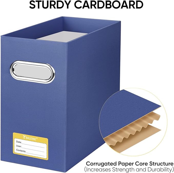 BALEINE File Organizer Box, Cardboard File Folder Organizer with Handle for Letter Size, Portable Collapsible Hanging Filing 