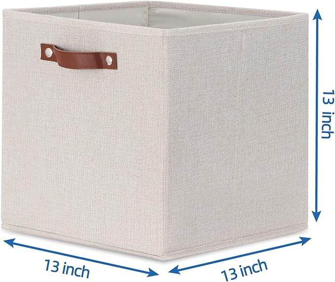 Temary Fabric Storage Cubes Storage Bins with Dual Leather Handles, 4 Pack Cube Baskets 13x13 Foldable Cube Organizers for Sh