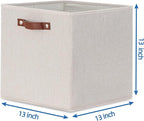 Temary Fabric Storage Cubes Storage Bins with Dual Leather Handles, 4 Pack Cube Baskets 13x13 Foldable Cube Organizers for Sh